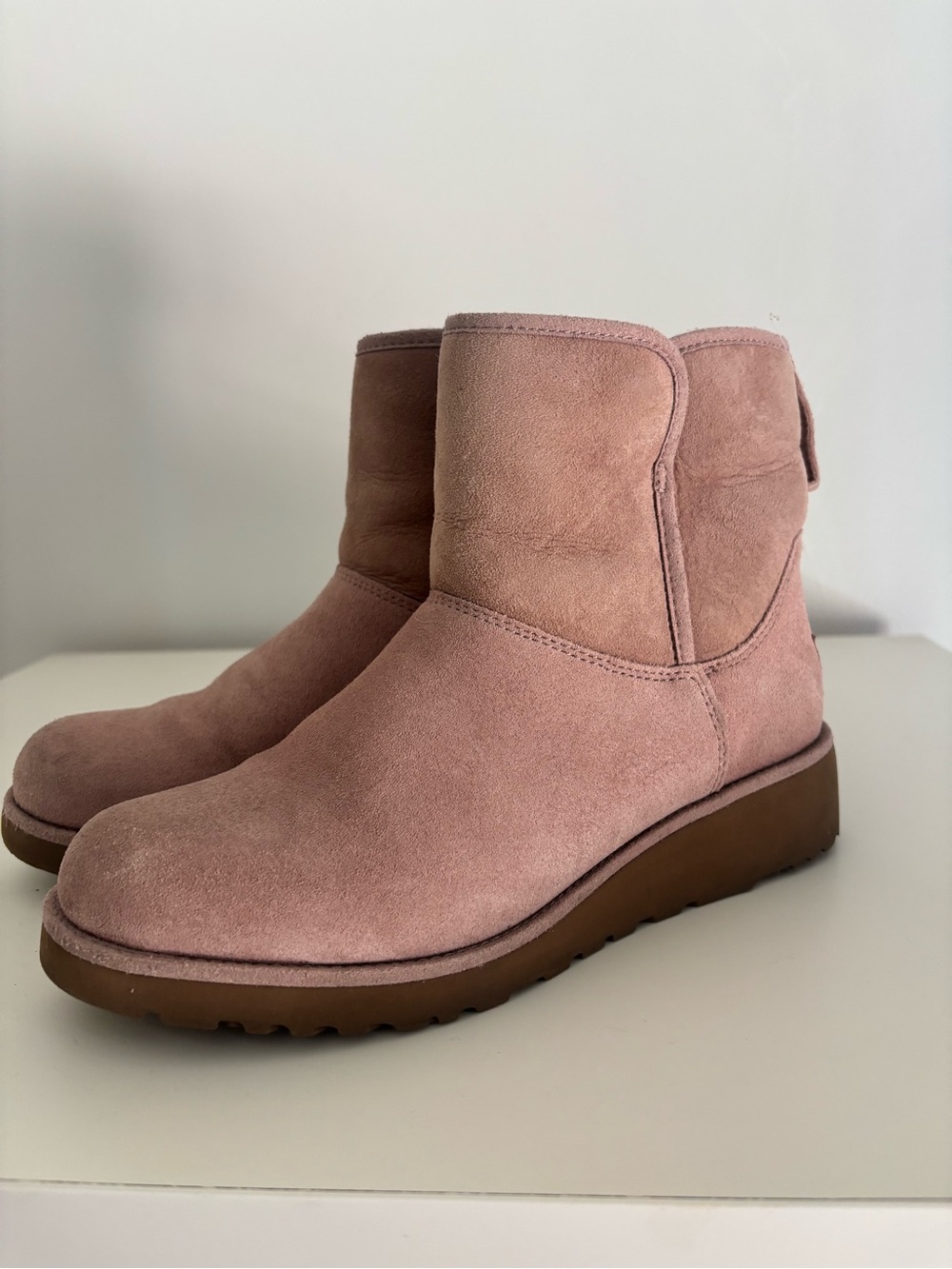 UGG Short Suede Booties in Dusty Pink